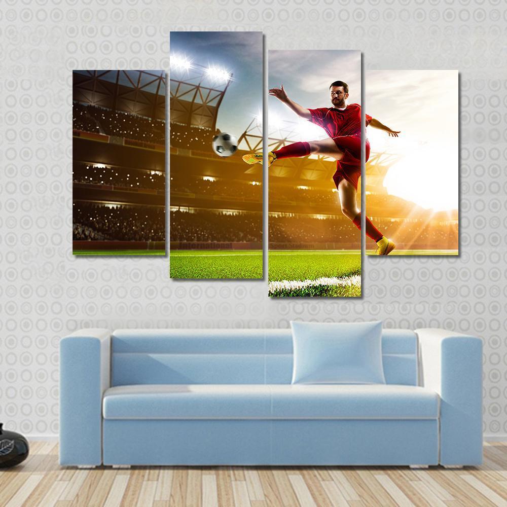 Soccer Player In Stadium Canvas Wall Art-4 Pop-Gallery Wrap-50&quot; x 32&quot;-Tiaracle