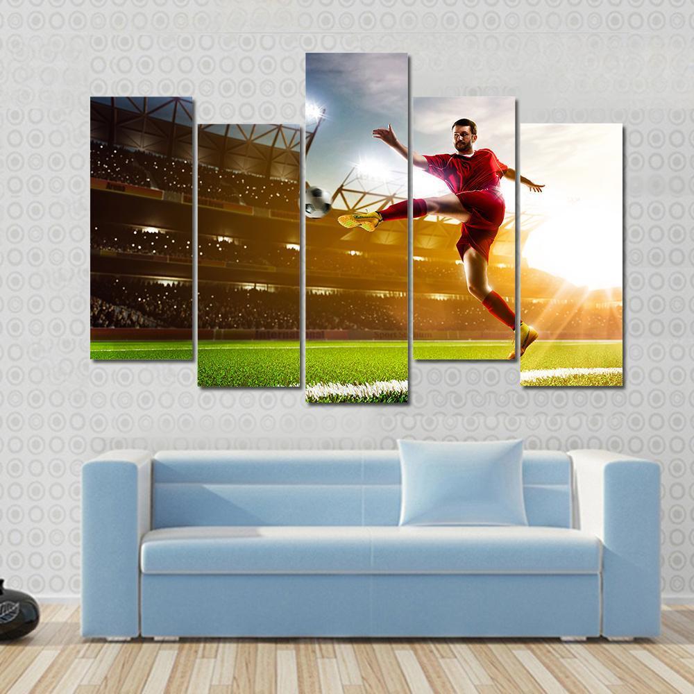 Soccer Player In Stadium Canvas Wall Art-5 Pop-Gallery Wrap-47&quot; x 32&quot;-Tiaracle