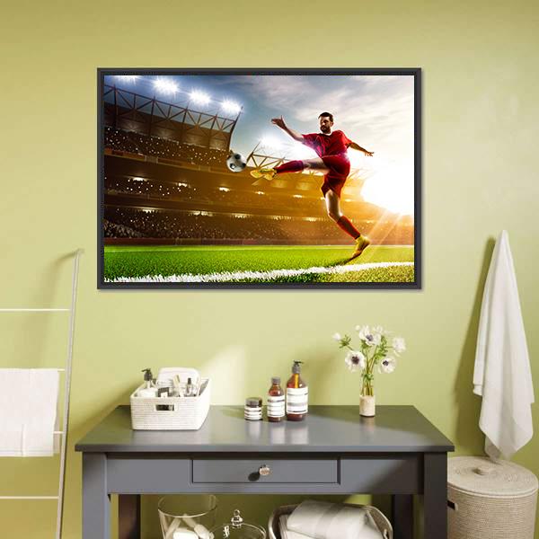 Soccer Player In Stadium Canvas Wall Art-1 Piece-Floating Frame-24" x 16"-Tiaracle