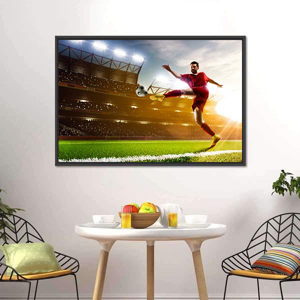 Soccer Player In Stadium Canvas Wall Art-3 Horizontal-Gallery Wrap-25" x 16"-Tiaracle