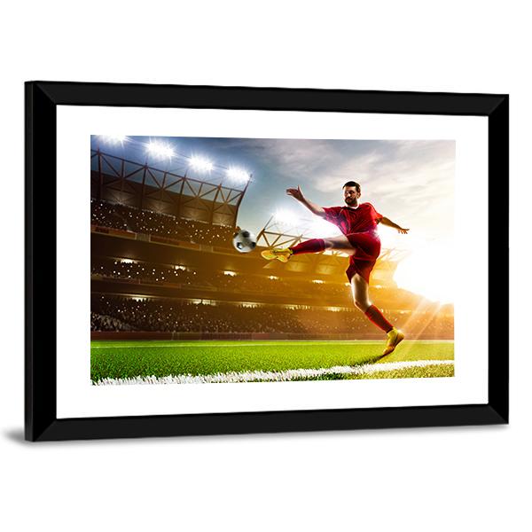 Soccer Player In Stadium Canvas Wall Art-3 Horizontal-Gallery Wrap-25" x 16"-Tiaracle