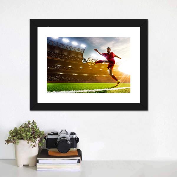 Soccer Player In Stadium Canvas Wall Art-1 Piece-Framed Print-20" x 16"-Tiaracle