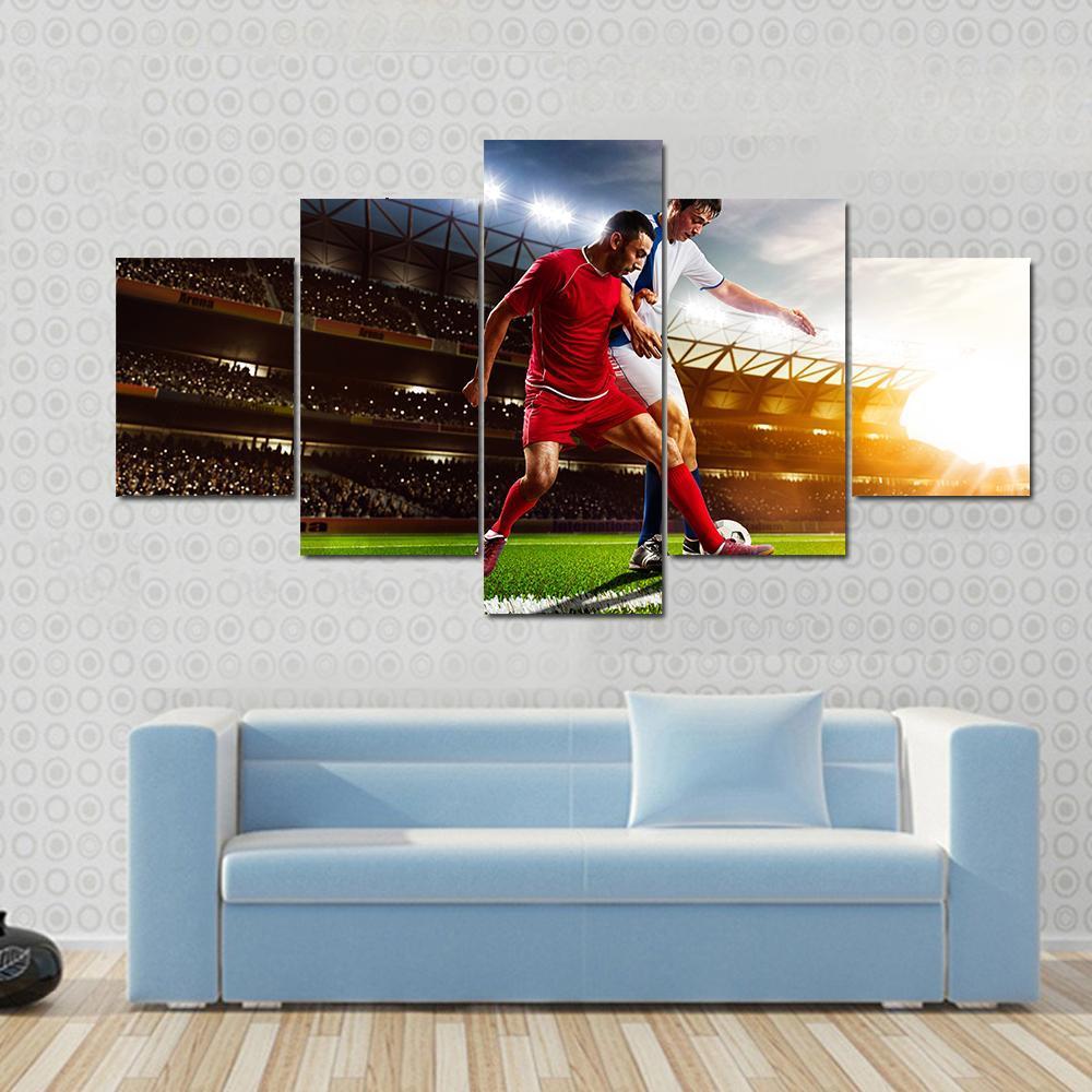 Soccer Players In Action Canvas Wall Art-5 Star-Gallery Wrap-62" x 32"-Tiaracle