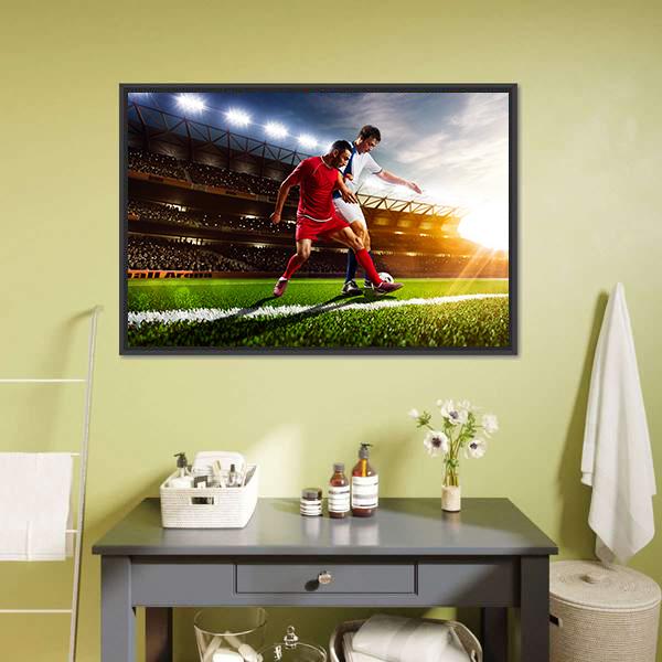 Soccer Players In Action Canvas Wall Art-1 Piece-Floating Frame-24&quot; x 16&quot;-Tiaracle