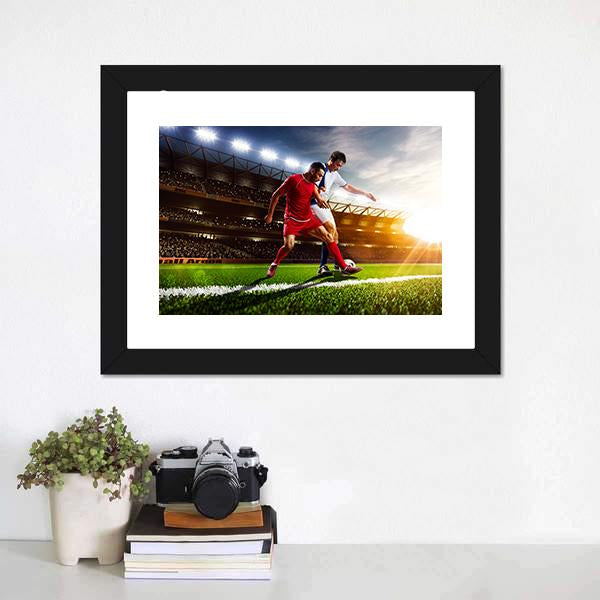 Soccer Players In Action Canvas Wall Art-1 Piece-Framed Print-20&quot; x 16&quot;-Tiaracle