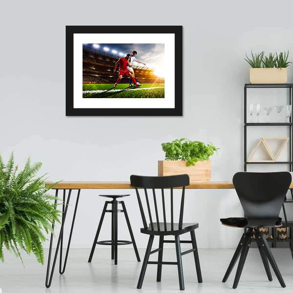 Soccer Players In Action Canvas Wall Art-3 Horizontal-Gallery Wrap-25" x 16"-Tiaracle