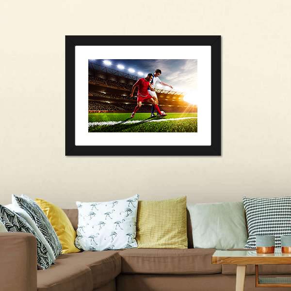 Soccer Players In Action Canvas Wall Art-3 Horizontal-Gallery Wrap-25" x 16"-Tiaracle