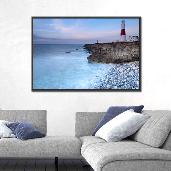 Soft Light On The Light House Canvas Wall Art-3 Horizontal-Gallery Wrap-25" x 16"-Tiaracle