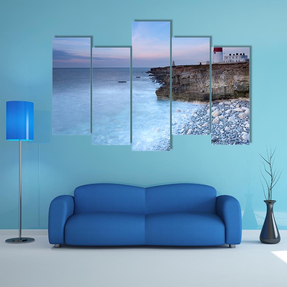 Soft Light On The Light House Canvas Wall Art-5 Pop-Gallery Wrap-47" x 32"-Tiaracle