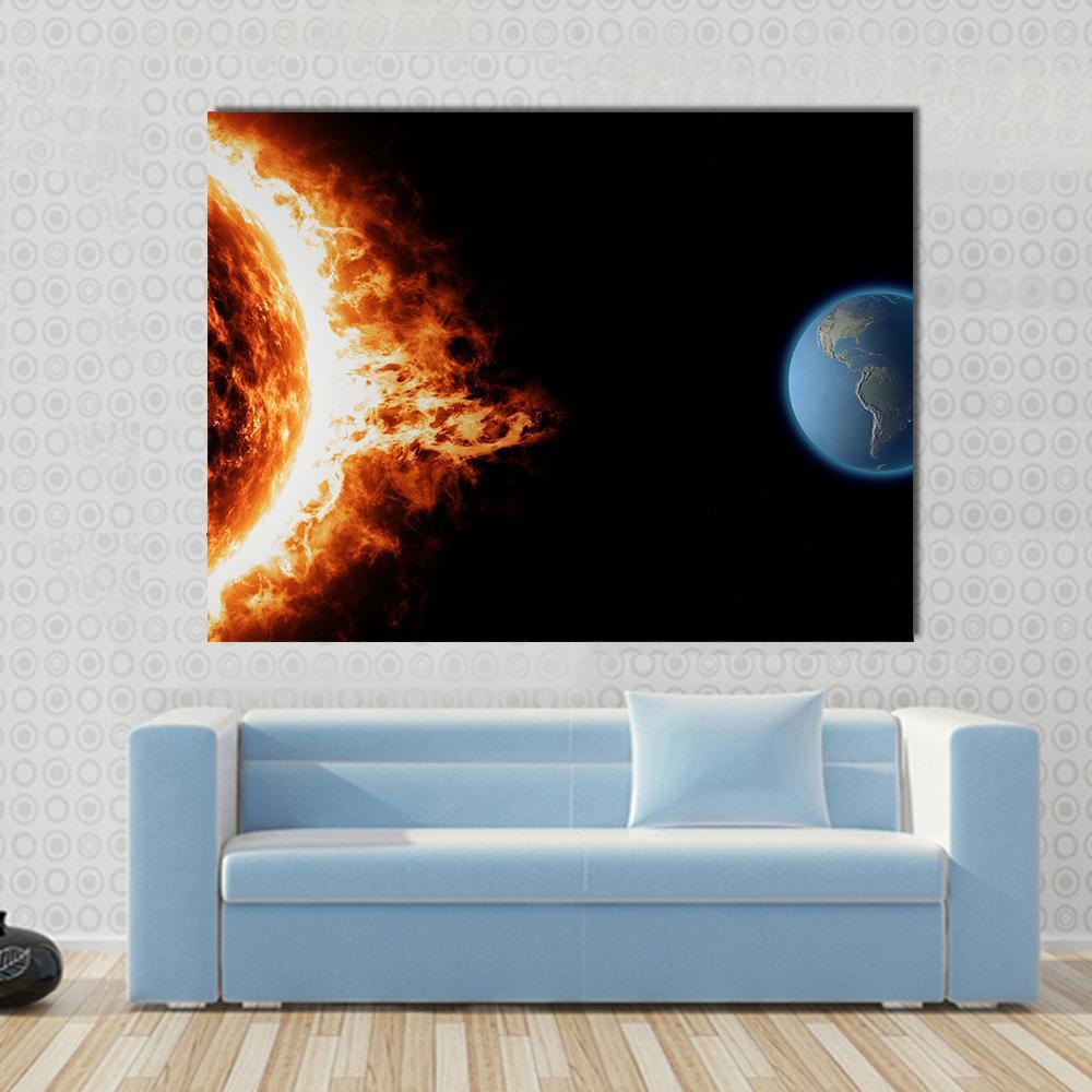 Solar Storm And Earth Canvas Wall Art-1 Piece-Gallery Wrap-48" x 32"-Tiaracle