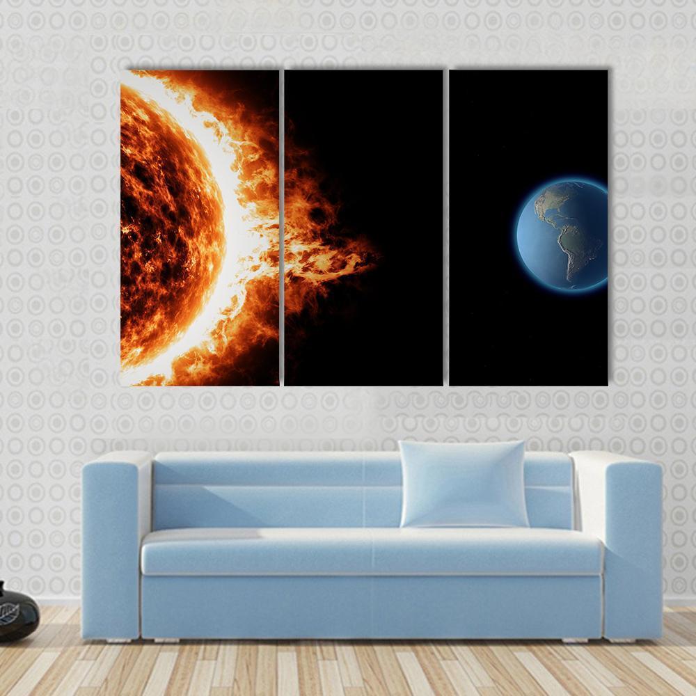 Solar Storm And Earth Canvas Wall Art-3 Horizontal-Gallery Wrap-37" x 24"-Tiaracle