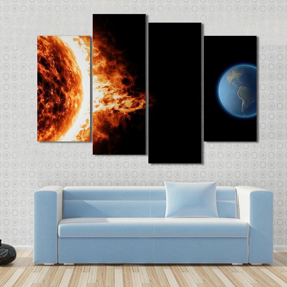 Solar Storm And Earth Canvas Wall Art-4 Pop-Gallery Wrap-50" x 32"-Tiaracle