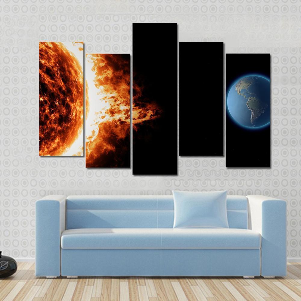 Solar Storm And Earth Canvas Wall Art-5 Pop-Gallery Wrap-47" x 32"-Tiaracle