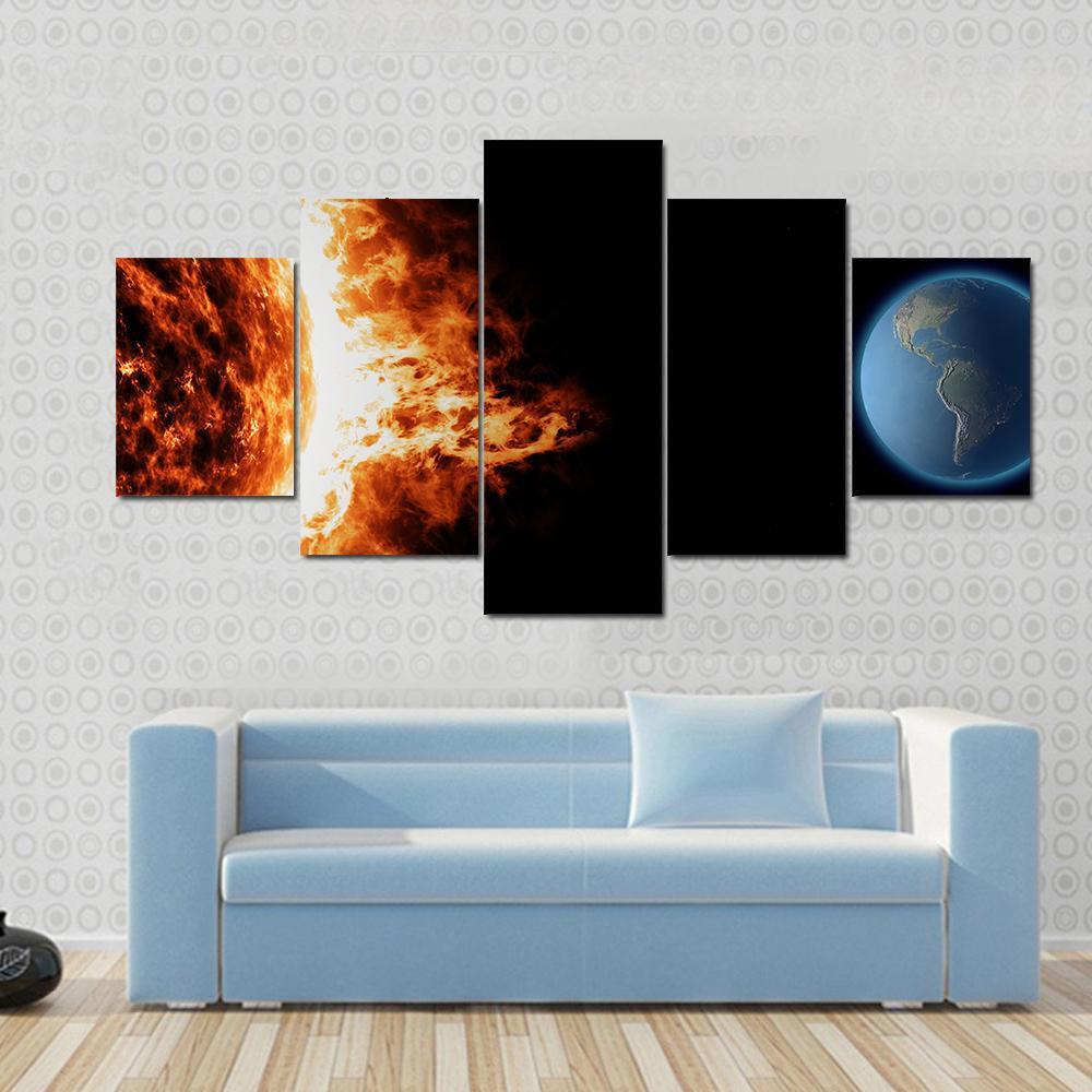 Solar Storm And Earth Canvas Wall Art-5 Star-Gallery Wrap-62" x 32"-Tiaracle