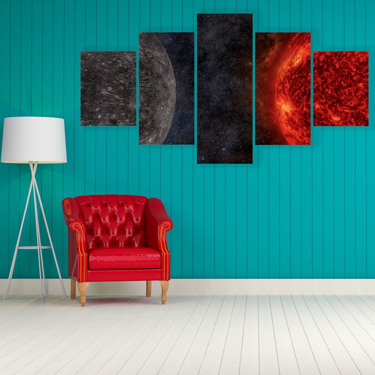 Solar System - Mercury Canvas Wall Art-5 Star-Gallery Wrap-62" x 32"-Tiaracle