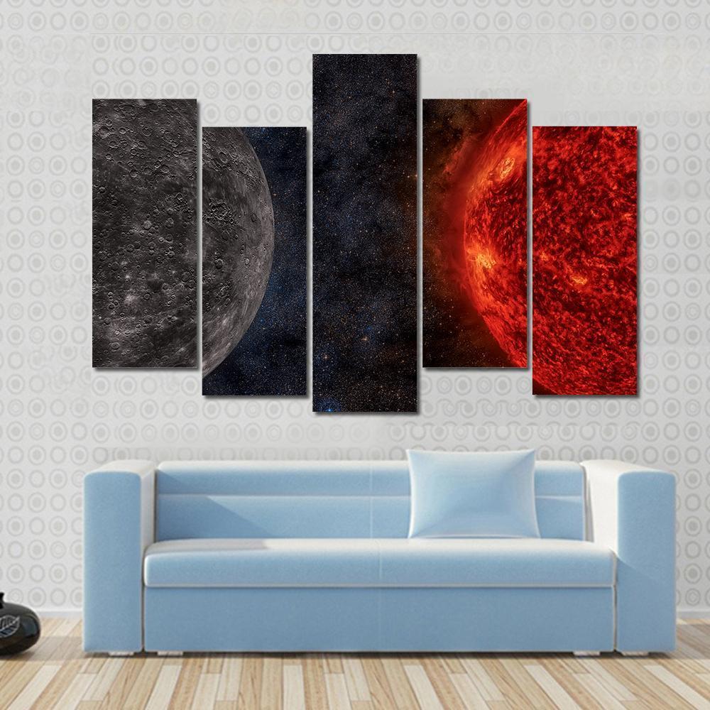 Solar System - Mercury Canvas Wall Art-5 Pop-Gallery Wrap-47" x 32"-Tiaracle