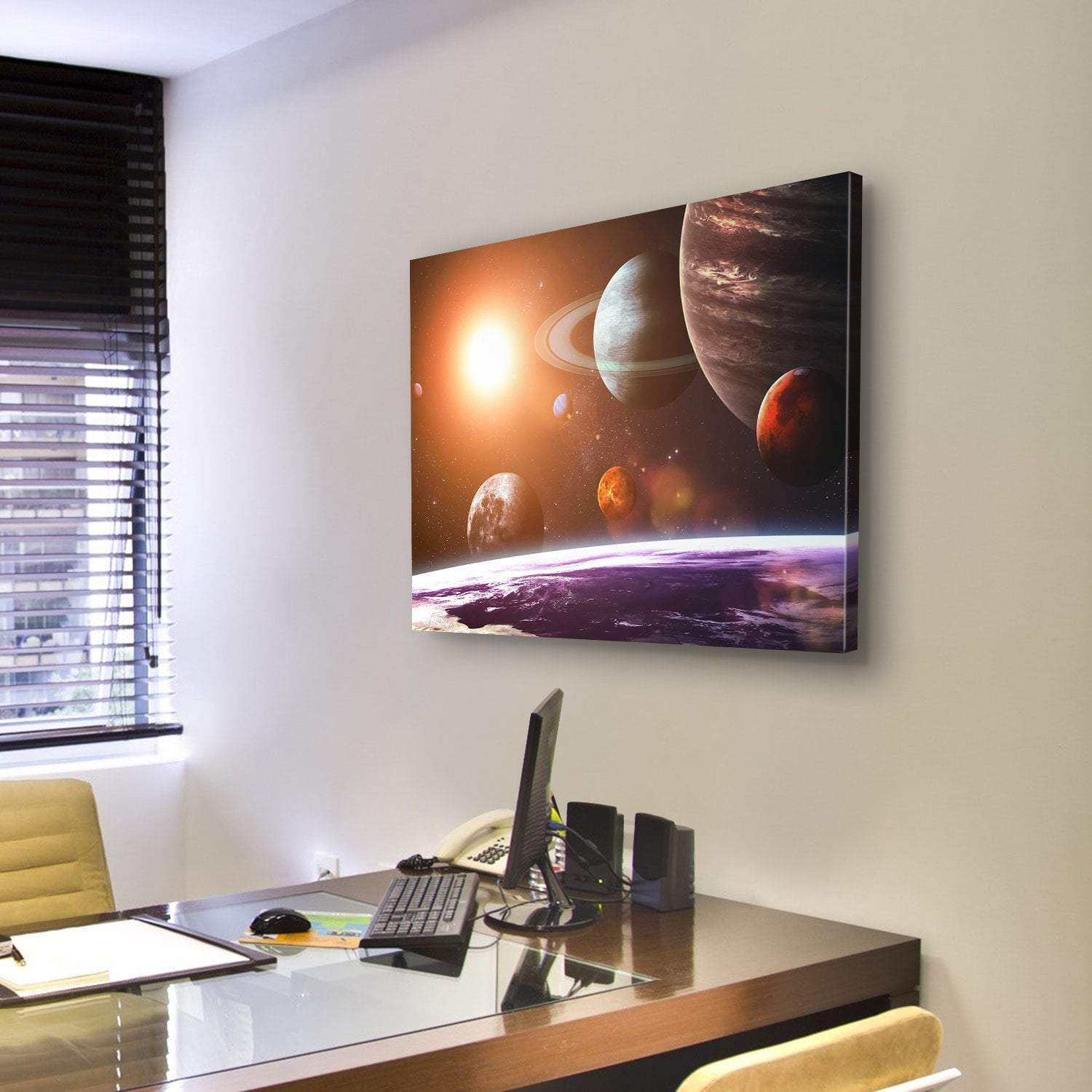 Solar System Canvas Wall Art-5 Pop-Gallery Wrap-47" x 32"-Tiaracle