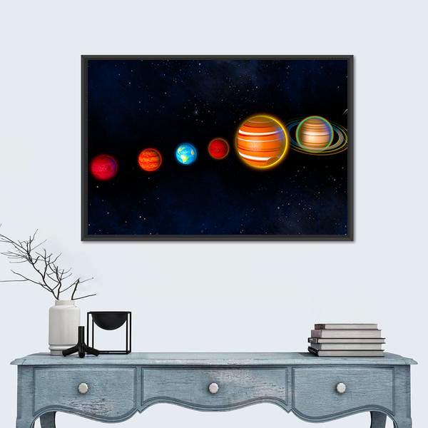 Solar System Planets Canvas Wall Art-1 Piece-Floating Frame-24" x 16"-Tiaracle