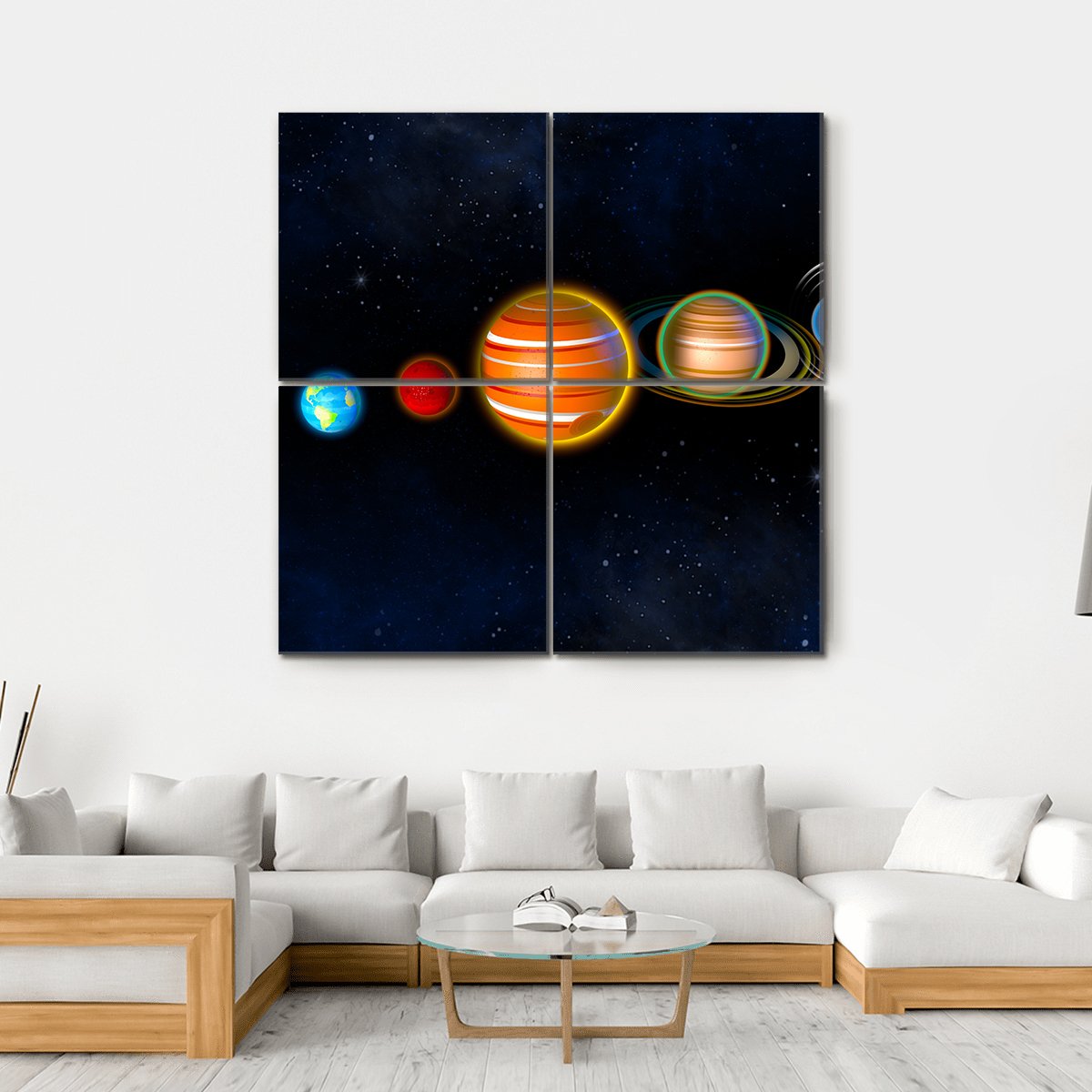 Solar System Planets Canvas Wall Art-4 Square-Gallery Wrap-17" x 17"-Tiaracle