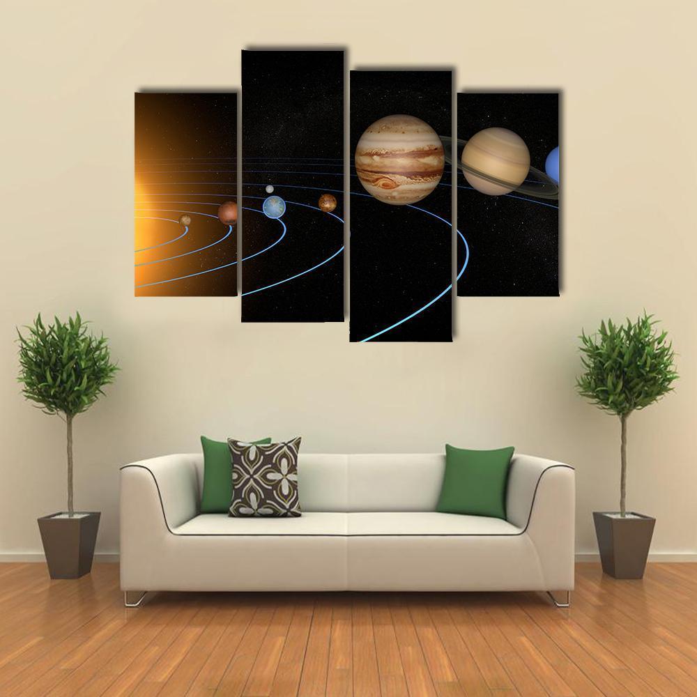 Solar System Planets In Space Universe Canvas Wall Art-4 Pop-Gallery Wrap-50" x 32"-Tiaracle