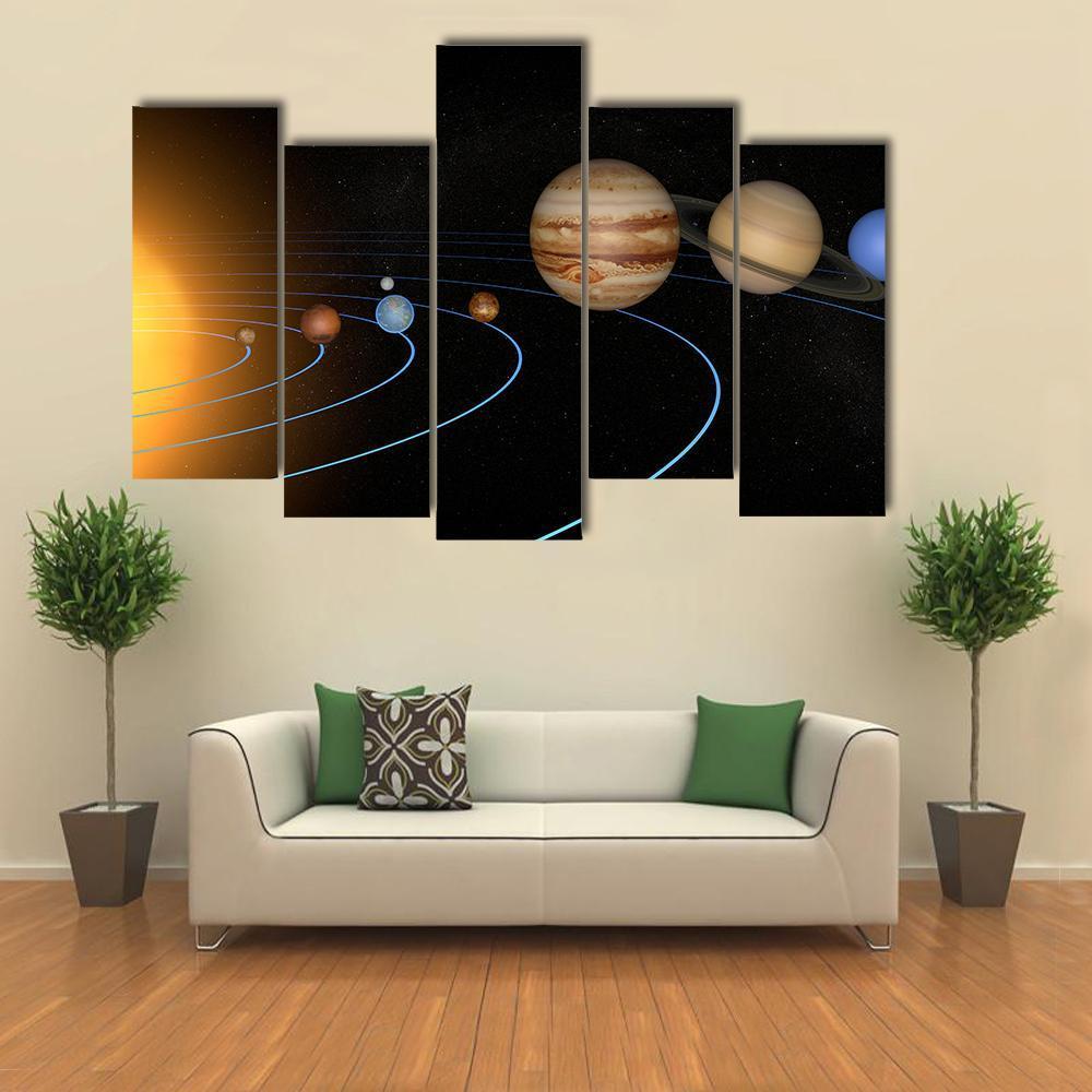 Solar System Planets In Space Universe Canvas Wall Art-5 Pop-Gallery Wrap-47" x 32"-Tiaracle