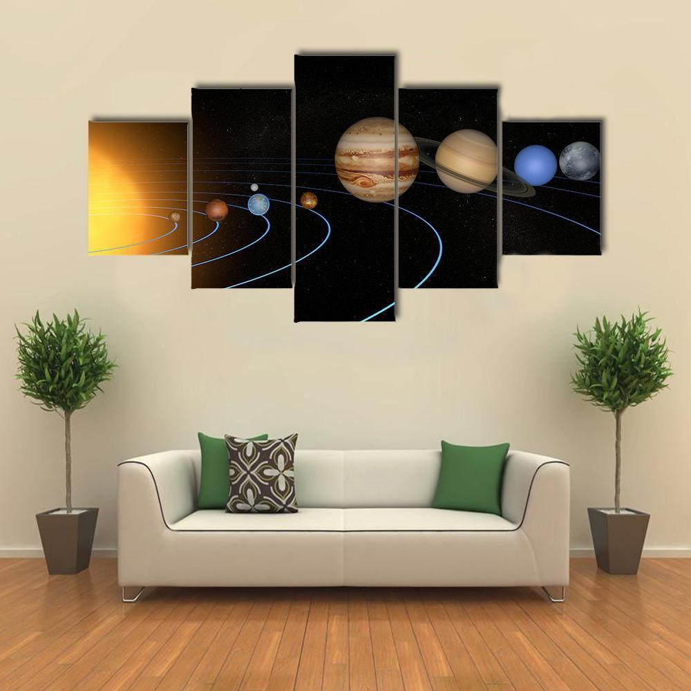 Solar System Planets In Space Universe Canvas Wall Art-5 Star-Gallery Wrap-62" x 32"-Tiaracle