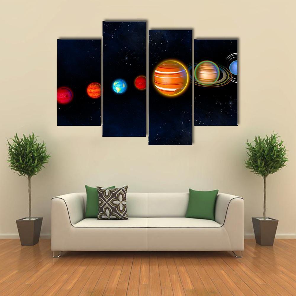 Solar System Planets Canvas Wall Art-4 Pop-Gallery Wrap-50" x 32"-Tiaracle