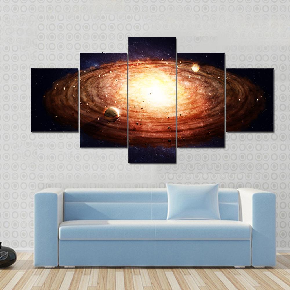 Solar System Protoplanetary Disk Canvas Wall Art-5 Star-Gallery Wrap-62" x 32"-Tiaracle