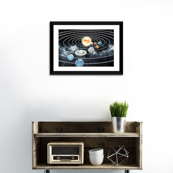 Solar System With Eight Planets Canvas Wall Art-1 Piece-Framed Print-20" x 16"-Tiaracle