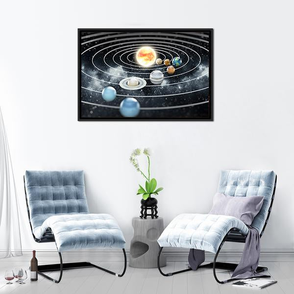 Solar System With Eight Planets Canvas Wall Art-1 Piece-Floating Frame-24" x 16"-Tiaracle