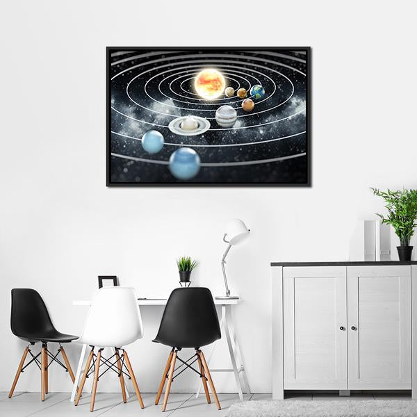 Solar System With Eight Planets Canvas Wall Art-3 Horizontal-Gallery Wrap-25" x 16"-Tiaracle