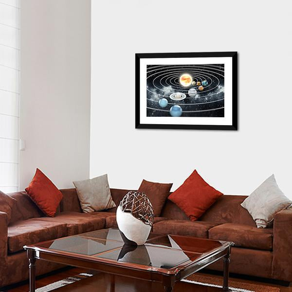 Solar System With Eight Planets Canvas Wall Art-3 Horizontal-Gallery Wrap-25" x 16"-Tiaracle