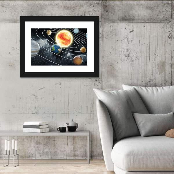 Solar System With Eight Planets Canvas Wall Art-3 Horizontal-Gallery Wrap-25" x 16"-Tiaracle