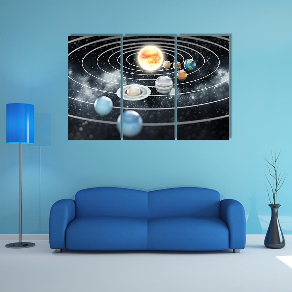 Solar System With Eight Planets Canvas Wall Art-3 Horizontal-Gallery Wrap-37" x 24"-Tiaracle
