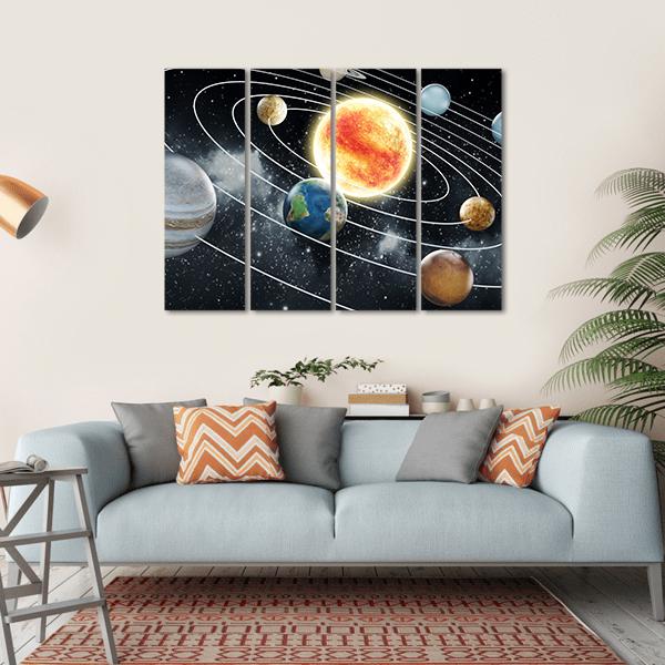 Solar System With Eight Planets Canvas Wall Art-4 Horizontal-Gallery Wrap-34" x 24"-Tiaracle
