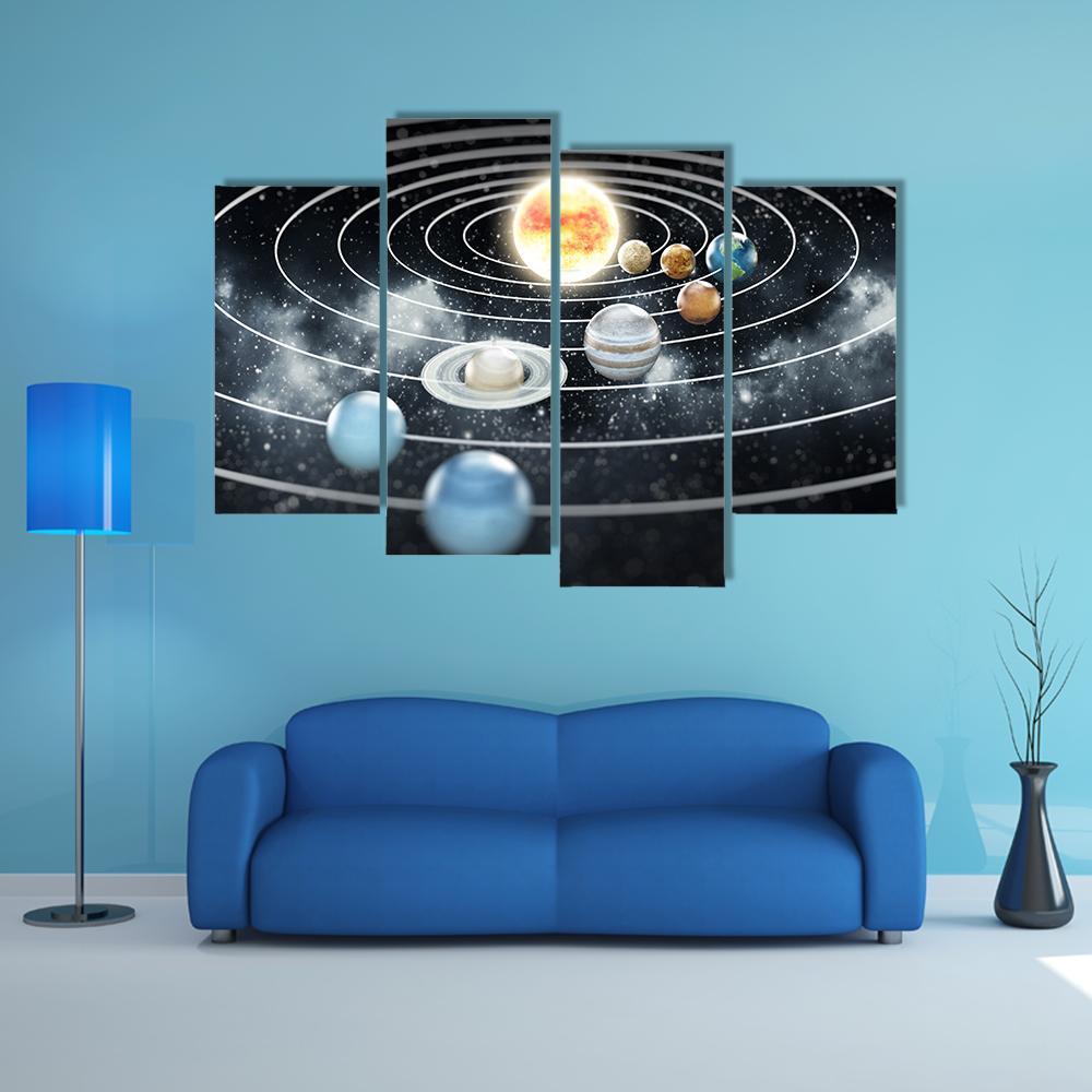 Solar System With Eight Planets Canvas Wall Art-4 Pop-Gallery Wrap-50" x 32"-Tiaracle