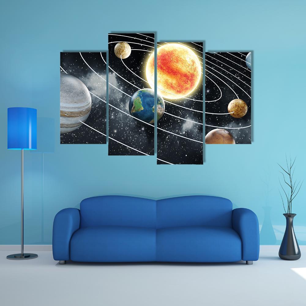 Solar System With Eight Planets Canvas Wall Art-4 Pop-Gallery Wrap-50" x 32"-Tiaracle