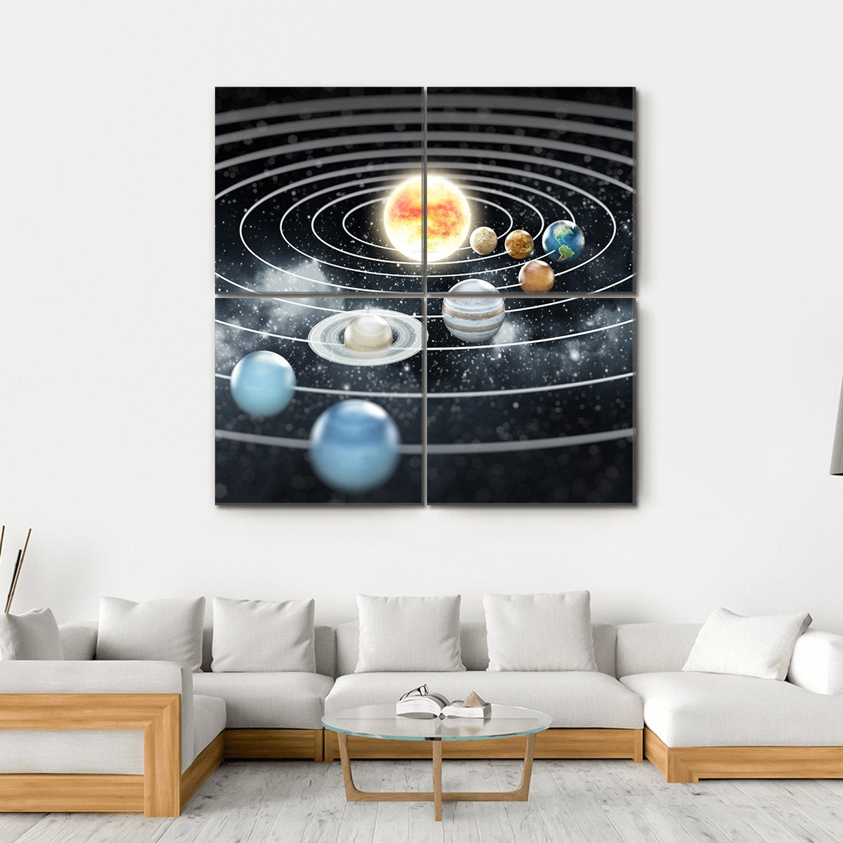 Solar System With Eight Planets Canvas Wall Art-4 Square-Gallery Wrap-17" x 17"-Tiaracle