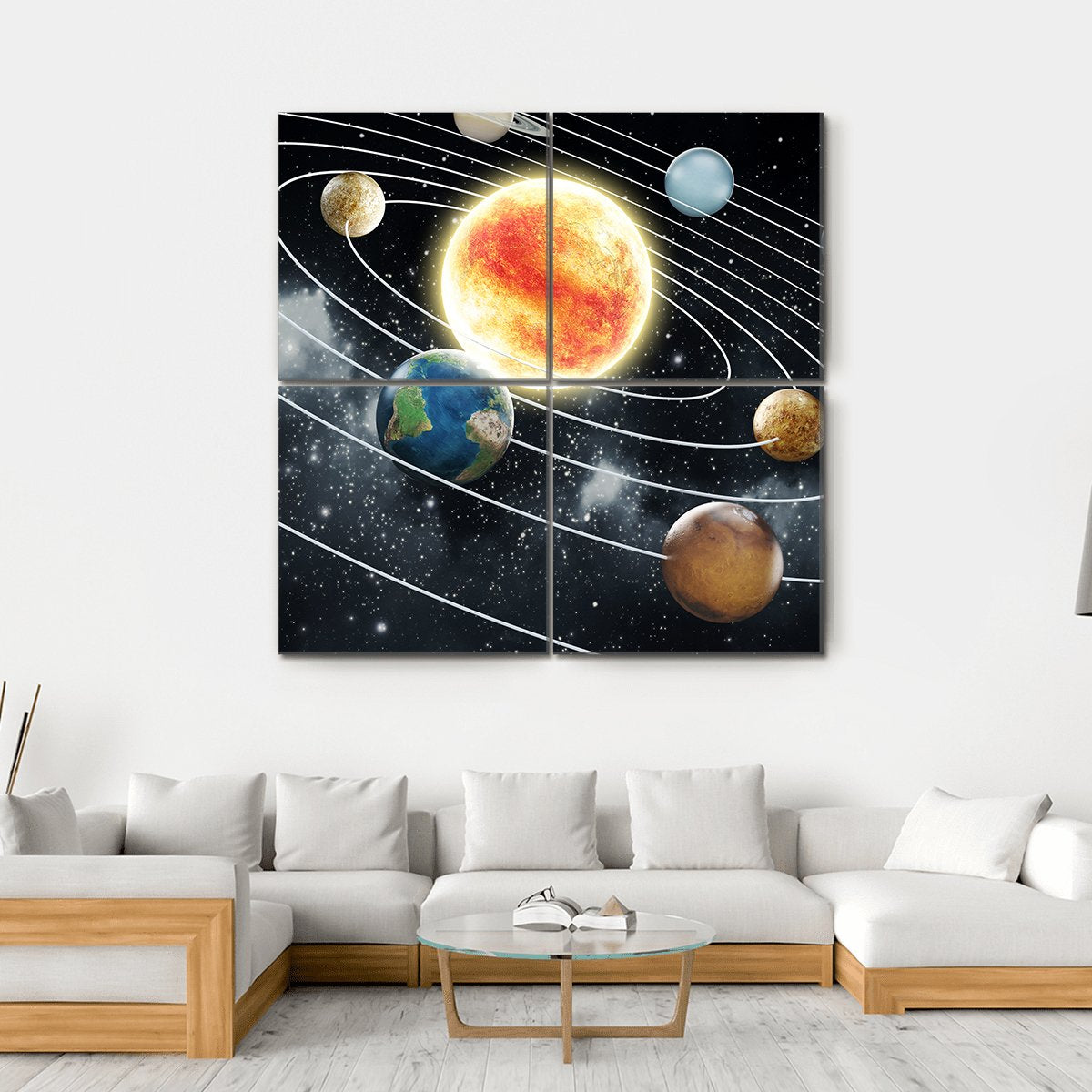 Solar System With Eight Planets Canvas Wall Art-4 Square-Gallery Wrap-17" x 17"-Tiaracle
