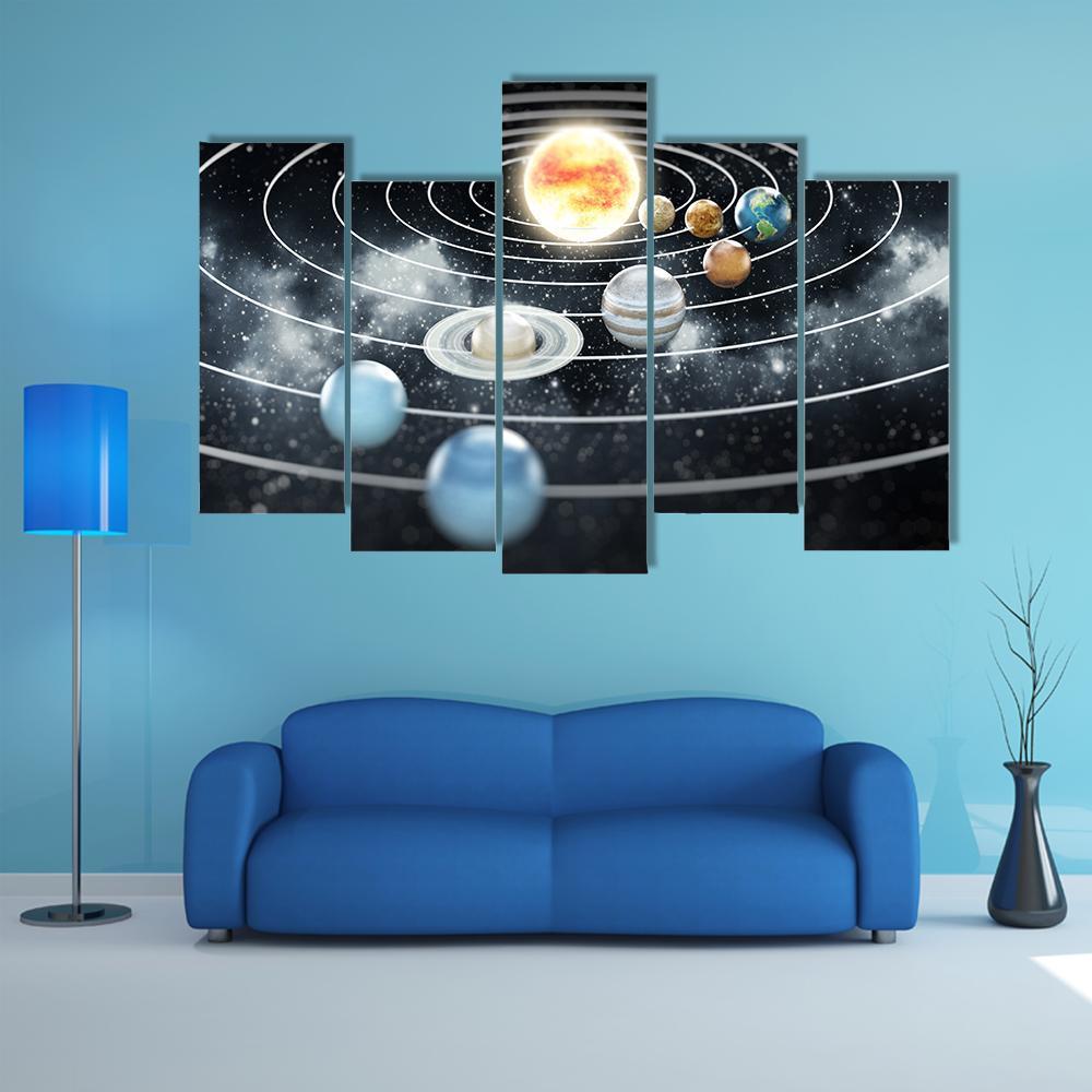 Solar System With Eight Planets Canvas Wall Art-5 Pop-Gallery Wrap-47" x 32"-Tiaracle