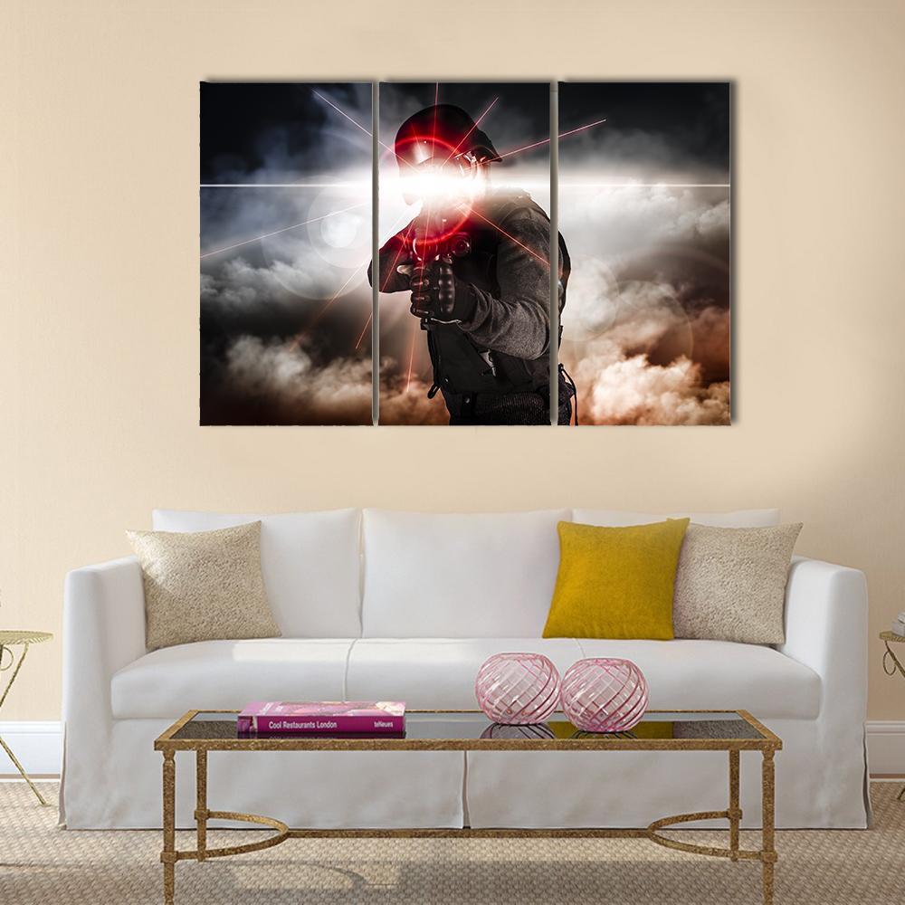 Soldier Aiming Assault Rifle Laser Sight Canvas Wall Art-3 Horizontal-Gallery Wrap-37" x 24"-Tiaracle