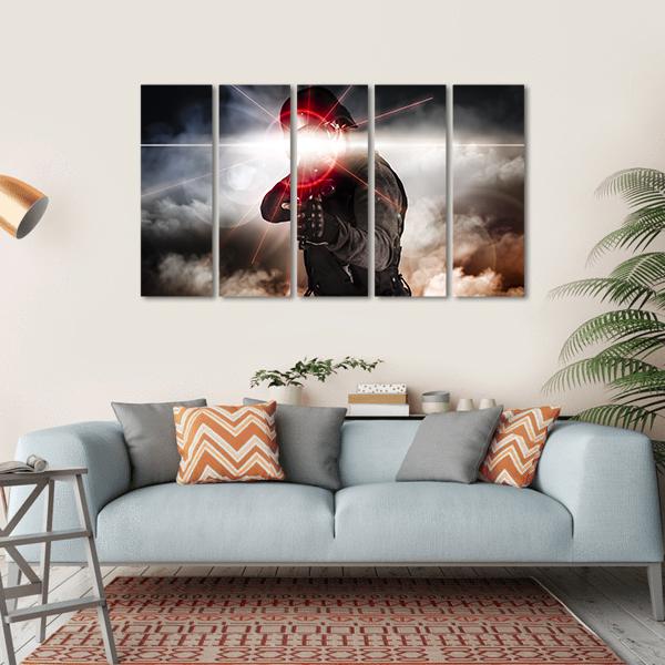 Soldier Aiming Assault Rifle Laser Sight Canvas Wall Art-5 Horizontal-Gallery Wrap-22" x 12"-Tiaracle