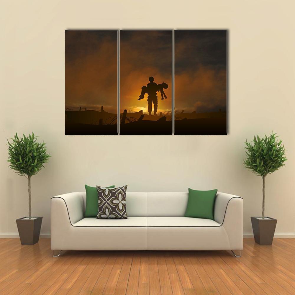 Soldier Carrying A Wounded Comrade Canvas Wall Art-3 Horizontal-Gallery Wrap-37" x 24"-Tiaracle