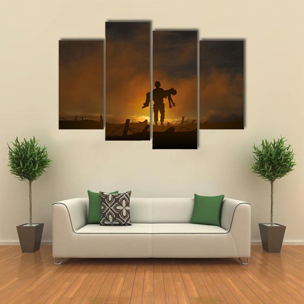 Soldier Carrying A Wounded Comrade Canvas Wall Art-4 Pop-Gallery Wrap-50" x 32"-Tiaracle