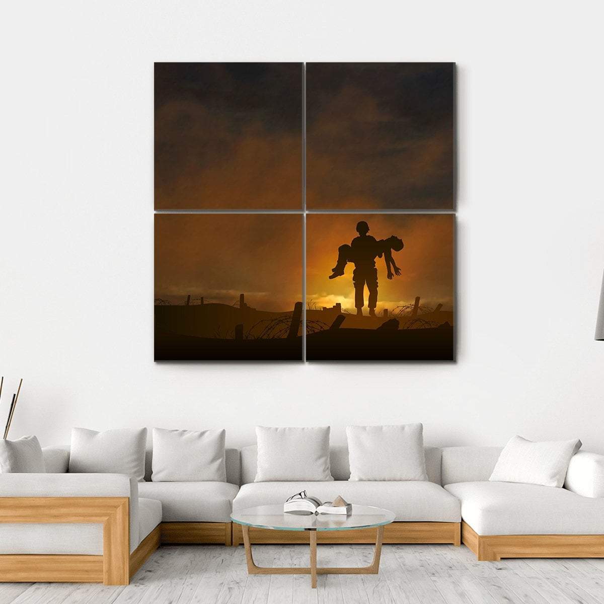 Soldier Carrying A Wounded Comrade Canvas Wall Art-4 Square-Gallery Wrap-17" x 17"-Tiaracle