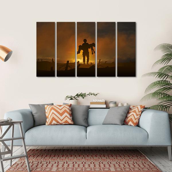 Soldier Carrying A Wounded Comrade Canvas Wall Art-5 Horizontal-Gallery Wrap-22" x 12"-Tiaracle