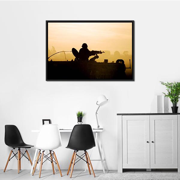 Soldier Preparing His Tank Canvas Wall Art-1 Piece-Floating Frame-24" x 16"-Tiaracle