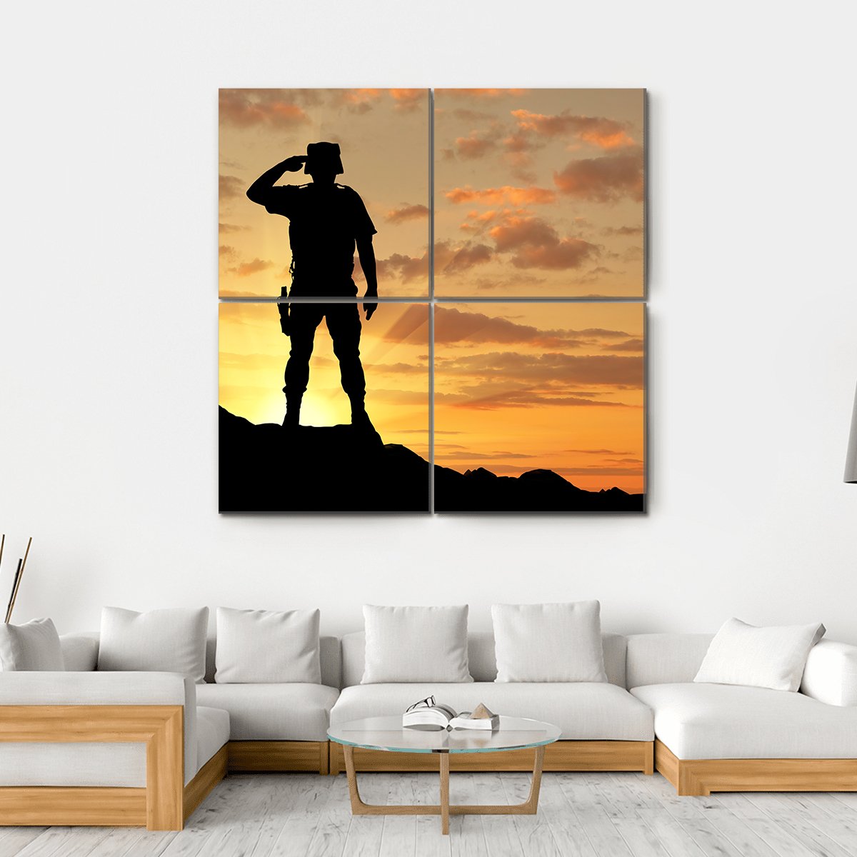 Soldier Salutes At The Sunset Canvas Wall Art-4 Square-Gallery Wrap-17" x 17"-Tiaracle