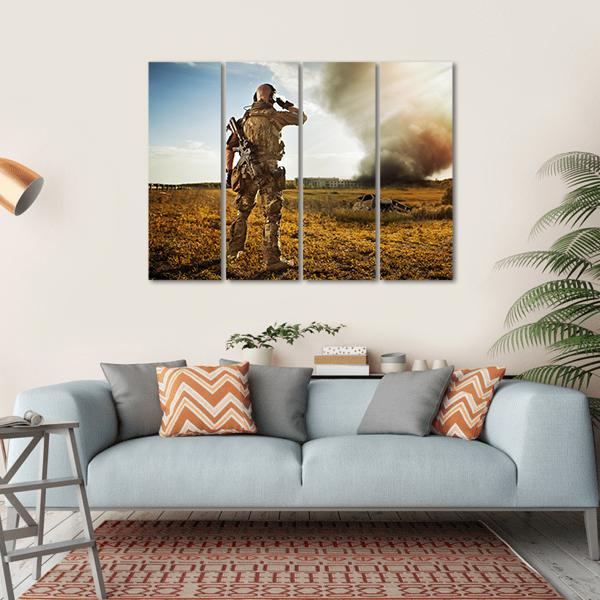 Soldier Watching Enemy Canvas Wall Art-4 Horizontal-Gallery Wrap-34" x 24"-Tiaracle