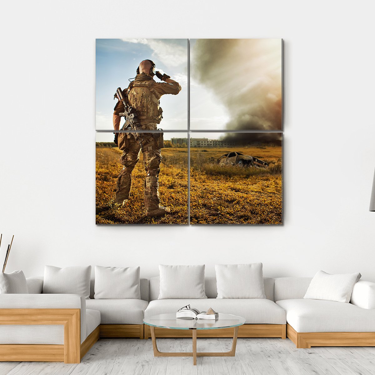Soldier Watching Enemy Canvas Wall Art-4 Square-Gallery Wrap-17" x 17"-Tiaracle